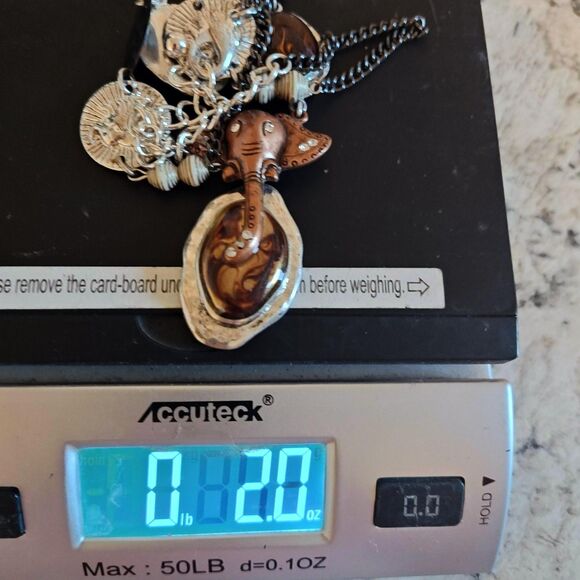 VTG Chico's Elephant Pendant Necklace Boho Safari Silver Tone Beads 32in - Picture 10 of 10